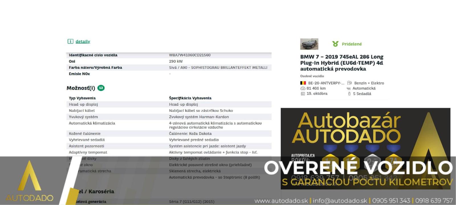 BMW Rad 7 745Le xDrive 290kW Long Plug-In Hybrid AT=FULL VÝBAVA+SERVIS=OVERENÉ