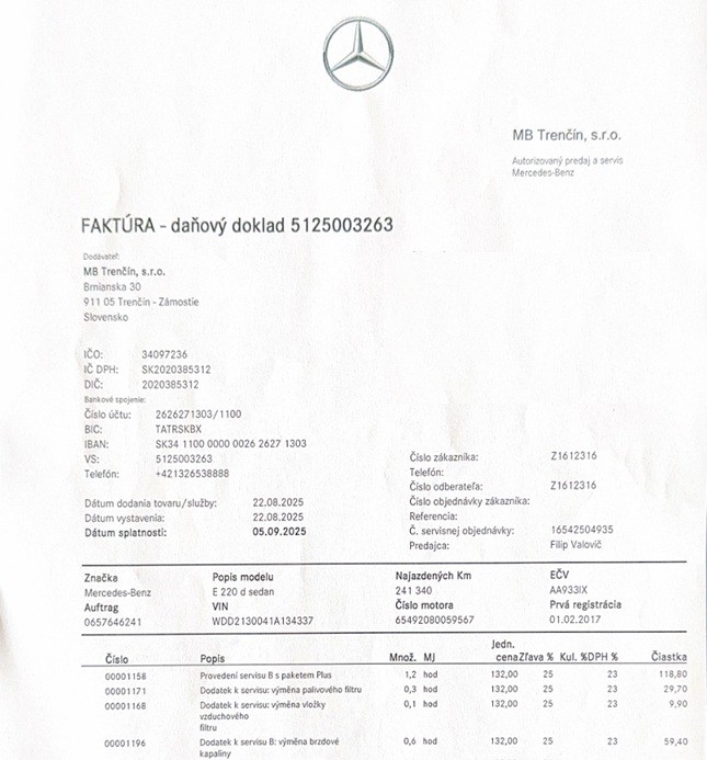 Mercedes E trieda 220 d A/T Avantgarde