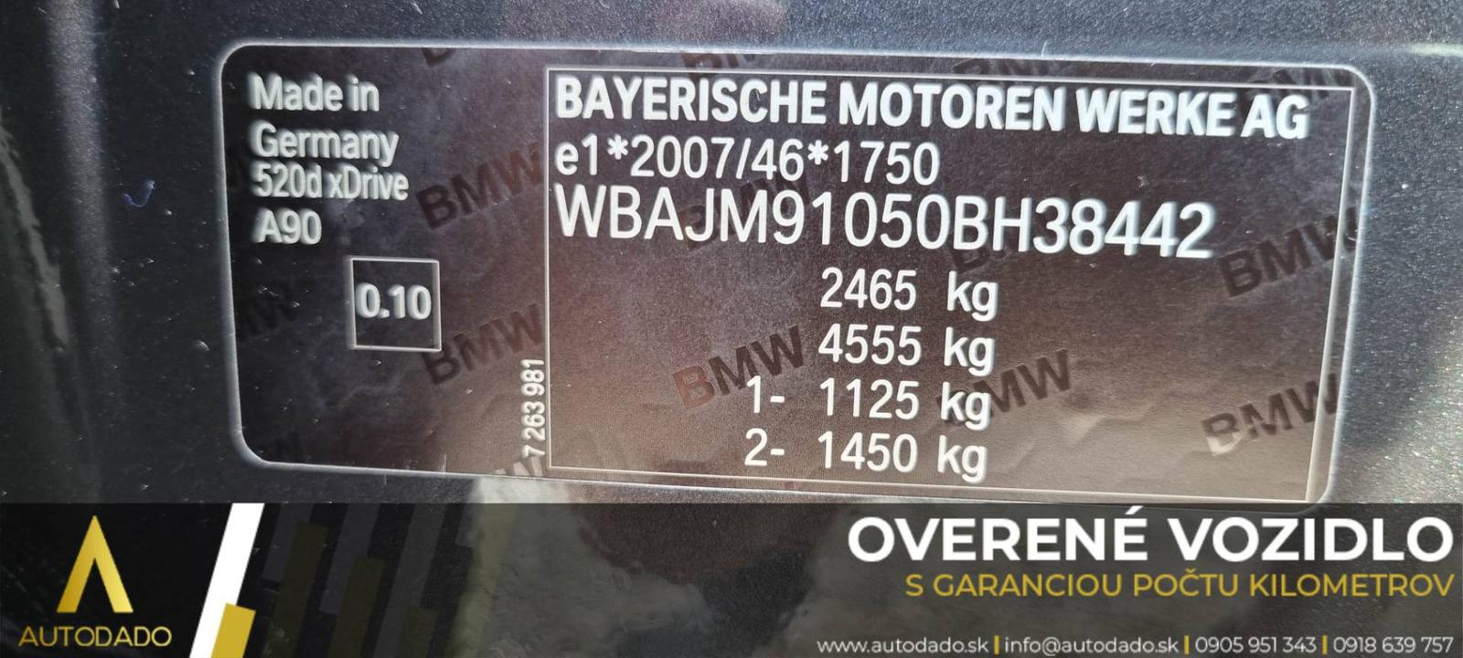 BMW Rad 5 Touring 520D XDRIVE 140KW LUXURY A/T=FULL VÝBAVA/SERVIS=GARANCIA KM=OVERENÉ